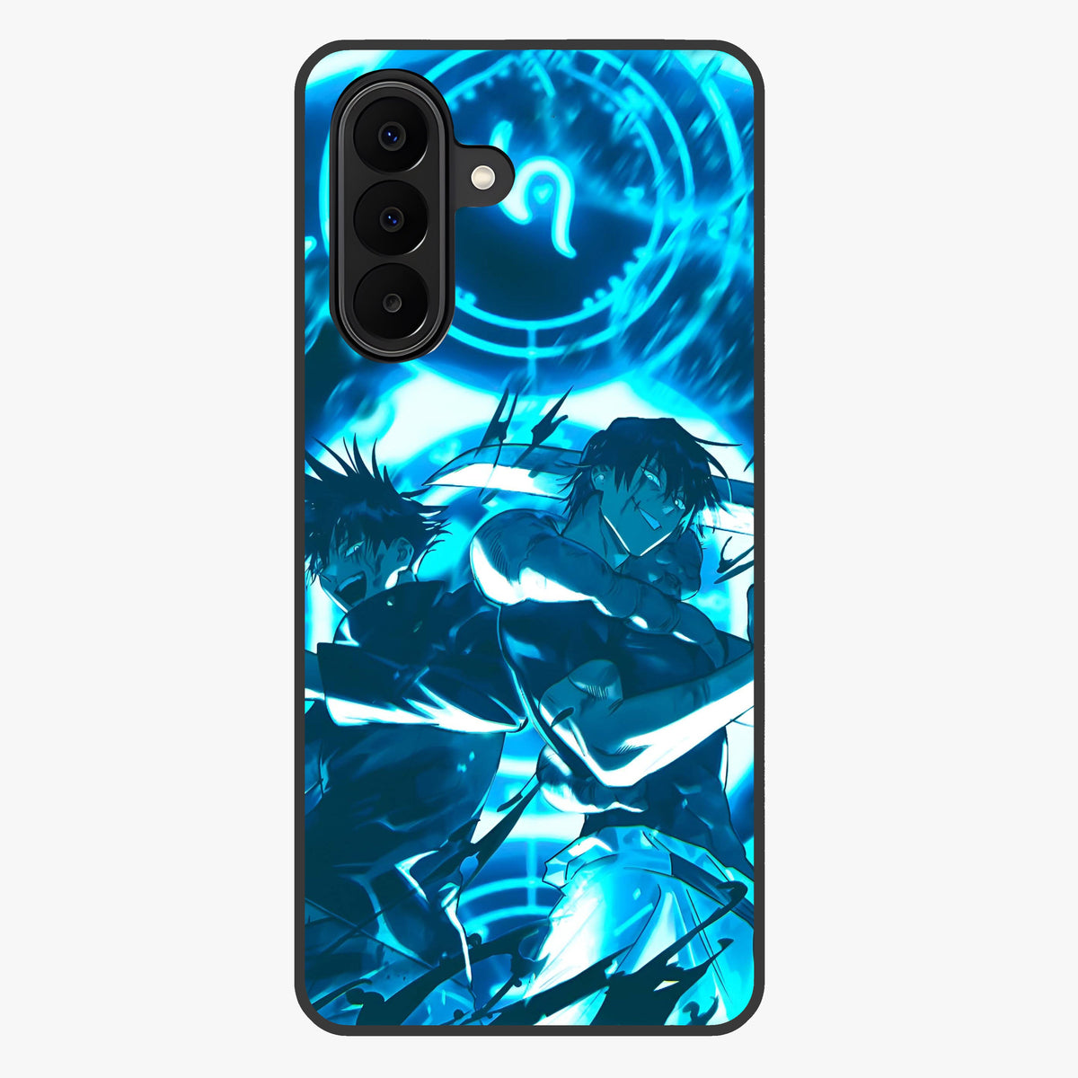 Cursed Energy Clash Glass Case showing flat back view with intense cursed energy artwork and glossy glass finish.