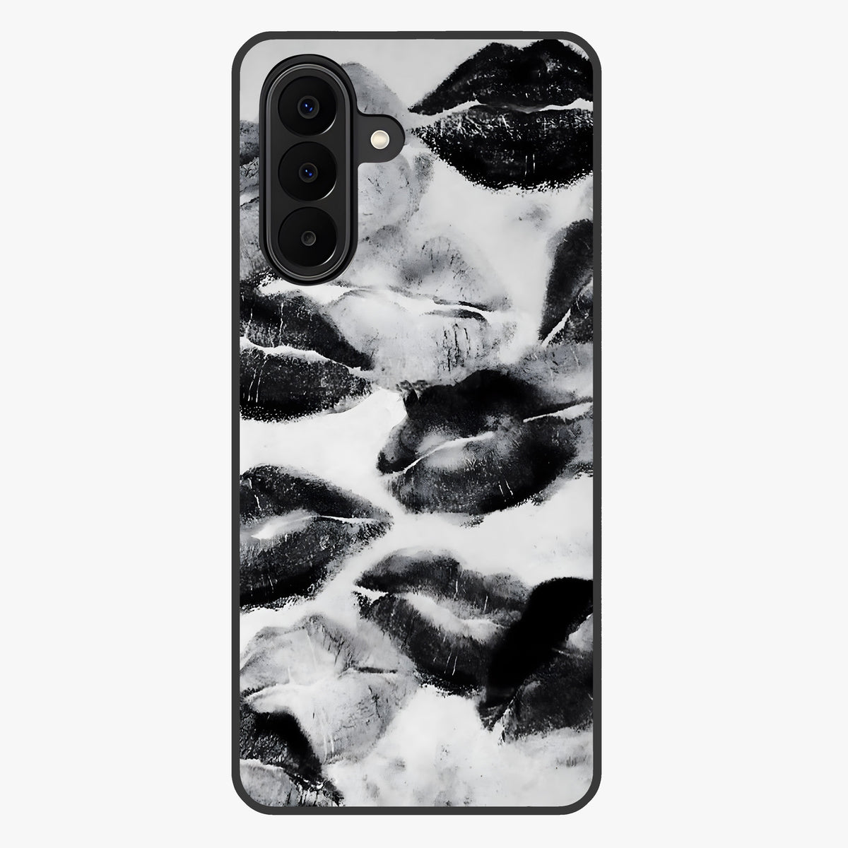 Midnight Kiss Marks Glass Case showing flat back view with lipstick kiss mark artwork and glossy glass finish.