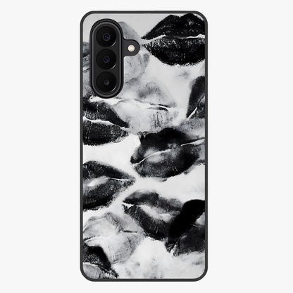 Midnight Kiss Marks Glass Case showing flat back view with lipstick kiss mark artwork and glossy glass finish.