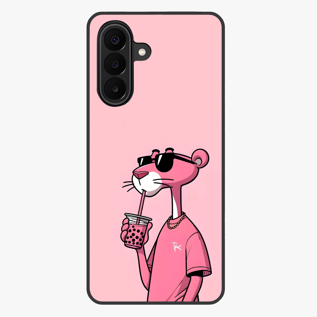 Pink Panther Glass Case showing flat back view with iconic pink panther artwork and glossy glass finish.