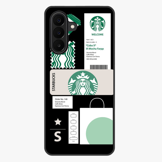 Starbucks Mocha Glass Case showing flat back view with coffee inspired artwork and glossy glass finish.