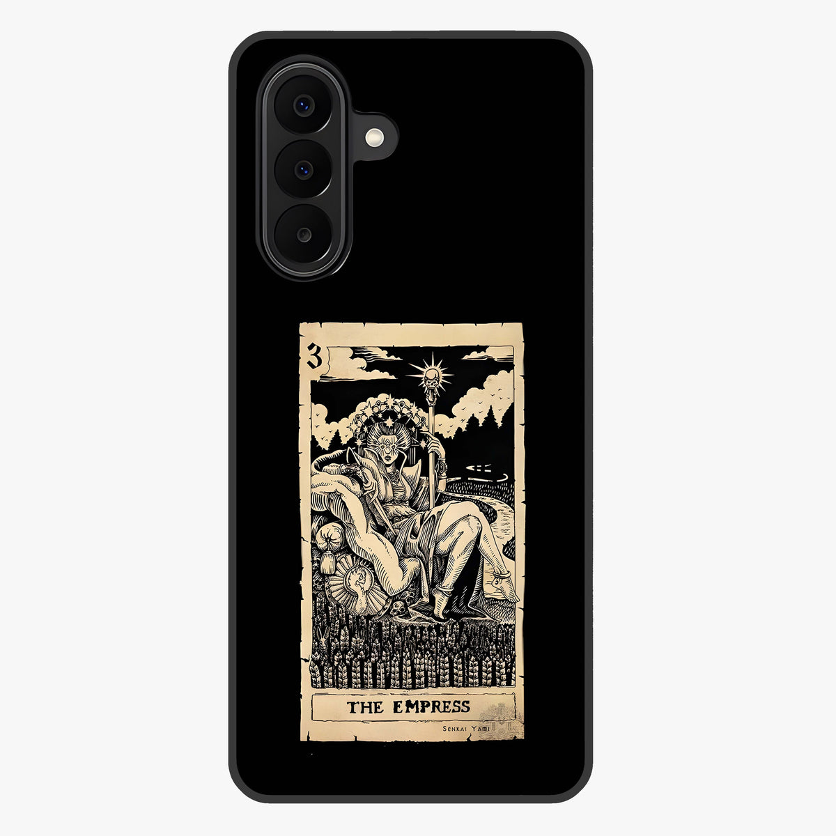 The Empress Glass Case showing flat back view with regal feminine artwork and glossy glass finish.