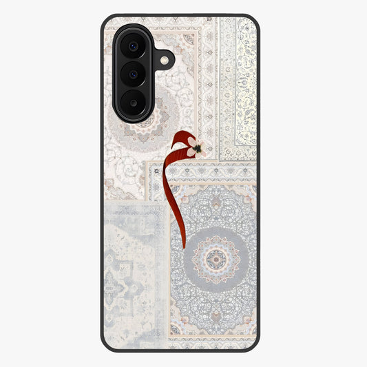 White Aesthetic Bow Glass Case showing flat back view with minimal bow artwork and glossy glass finish.