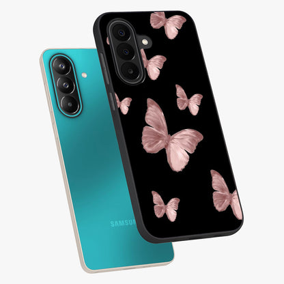 Butterfly Pattern Glass Case displayed in angled mockup highlighting delicate butterfly design and aesthetic pattern style.