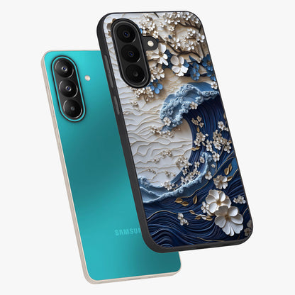 Floral Wave Origami Glass Case displayed in angled mockup highlighting geometric origami flower design with modern aesthetic style.