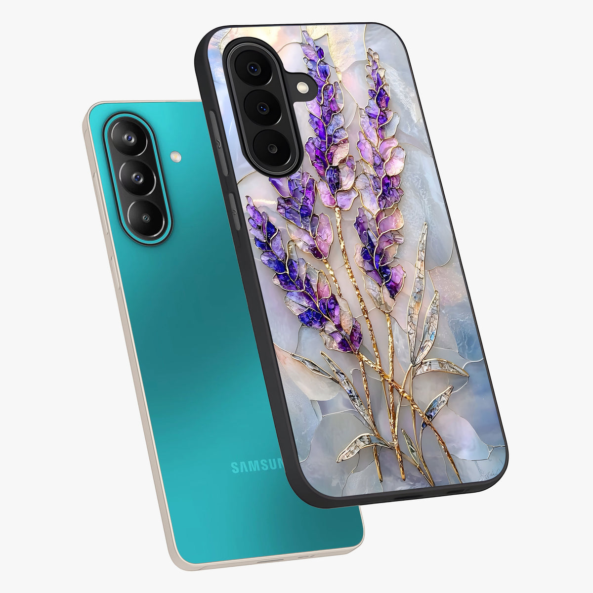 Lavender Dream Glow Glass Case displayed in angled mockup highlighting dreamy purple glow design with soft artistic style.