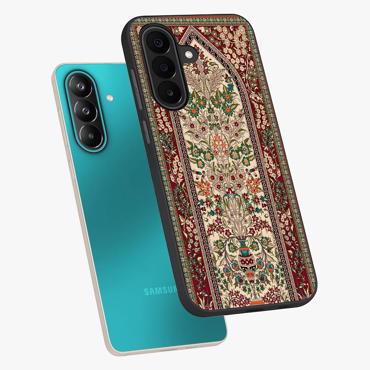 Persian Inspired Glass Case displayed in angled mockup highlighting intricate traditional design with elegant cultural aesthetic.
