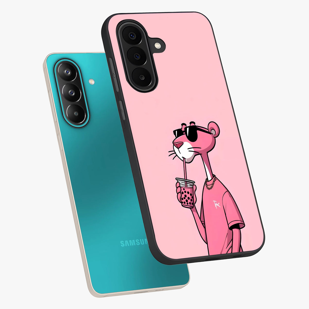 Pink Panther Glass Case displayed in angled mockup highlighting playful cartoon character design with vibrant pink aesthetic.