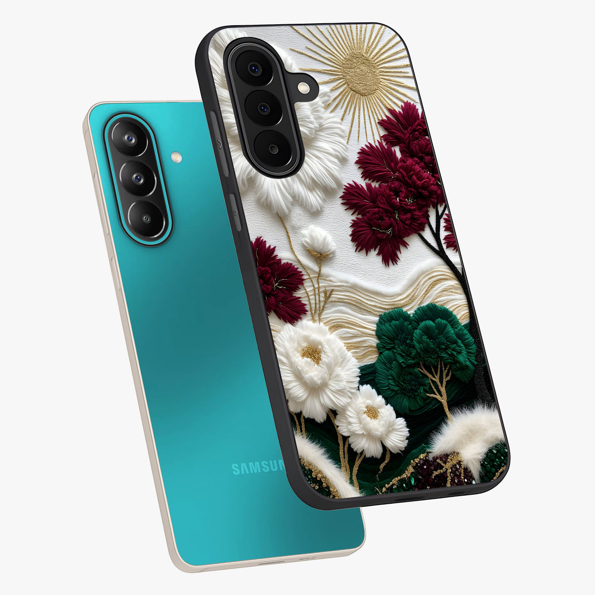 Radiant Bloom Elegance Glass Case displayed in angled mockup highlighting graceful floral design with radiant aesthetic style.