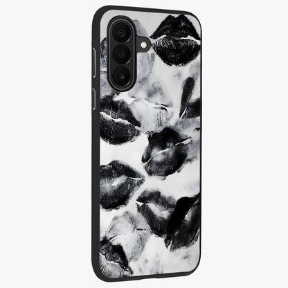 Midnight Kiss Marks Glass Case upright view showcasing stylish kiss mark artwork with trendy romantic theme.