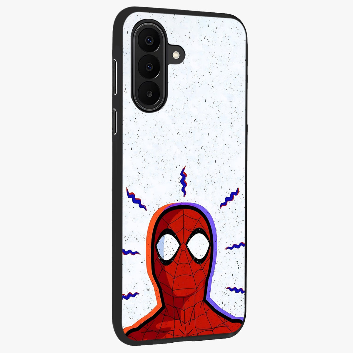 Omg Spiderman Glass Case upright view showcasing energetic superhero artwork with vibrant comic theme.