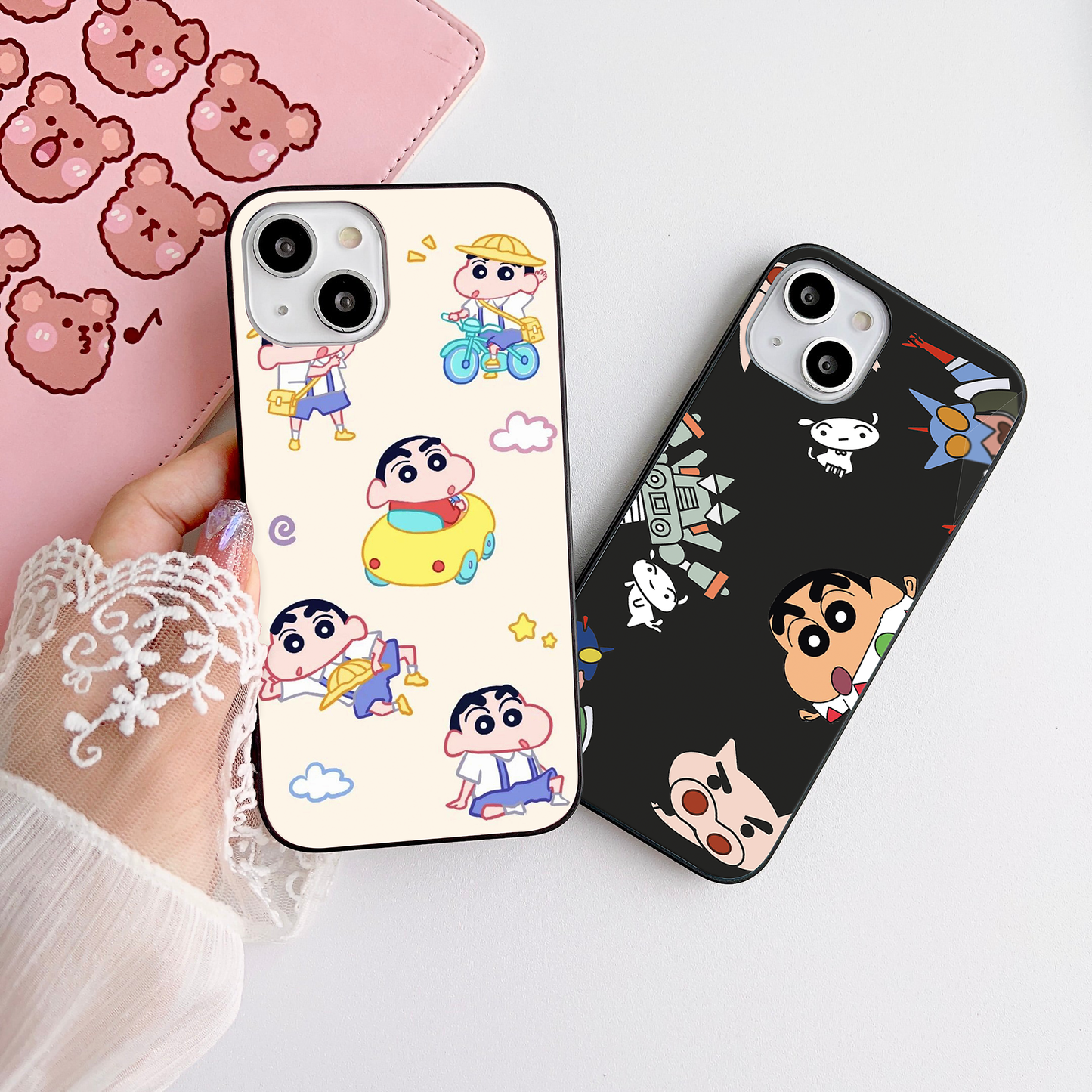 Cute Shinchan Pattern Glass Case