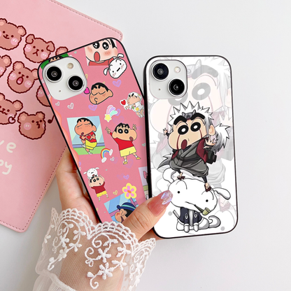 Cute Shinchan Pattern Glass Case