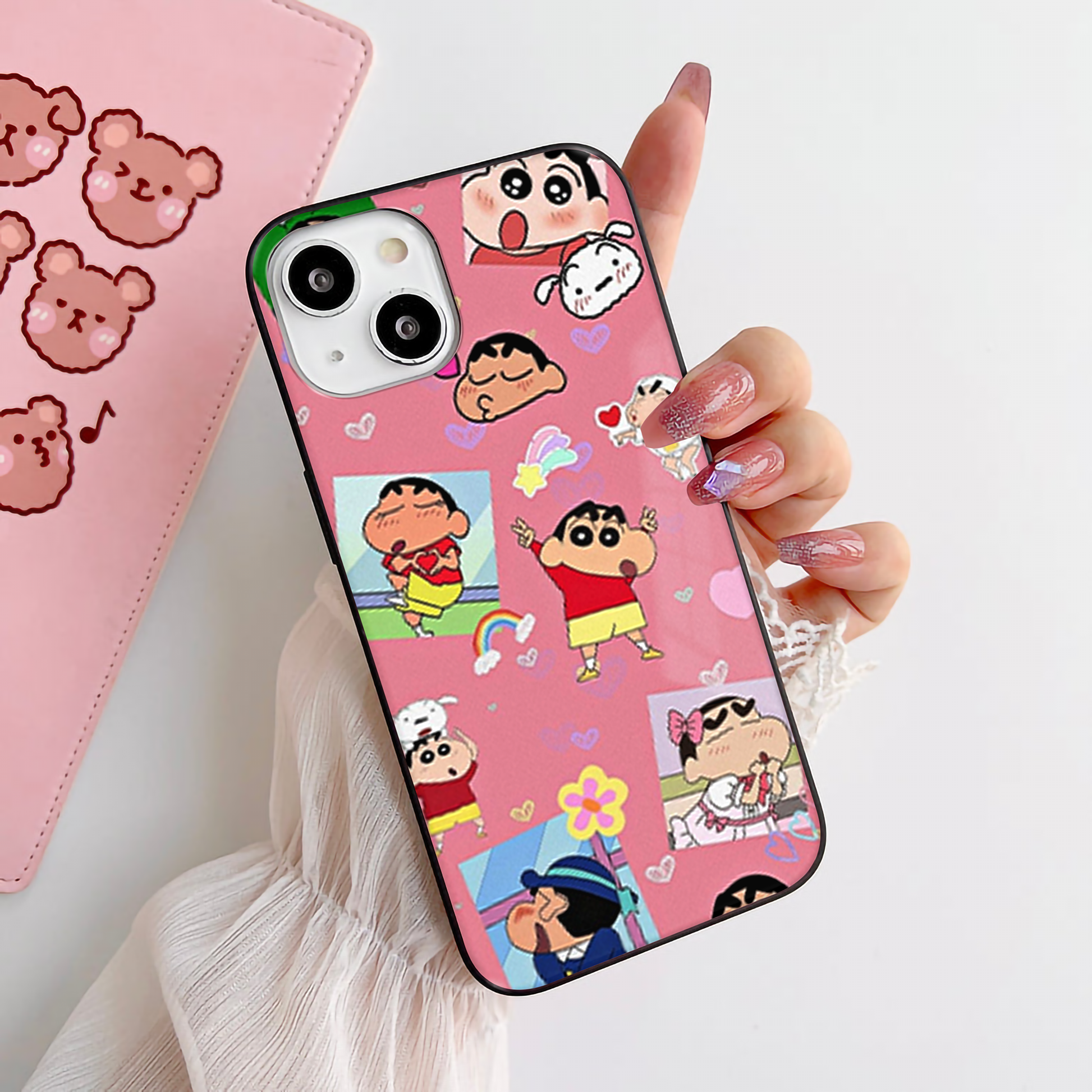Cute Shinchan Pattern Glass Case – Phone Villa