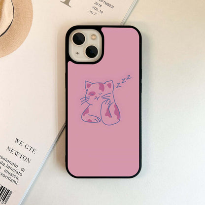 Sleepy Pink Cat Glass Case
