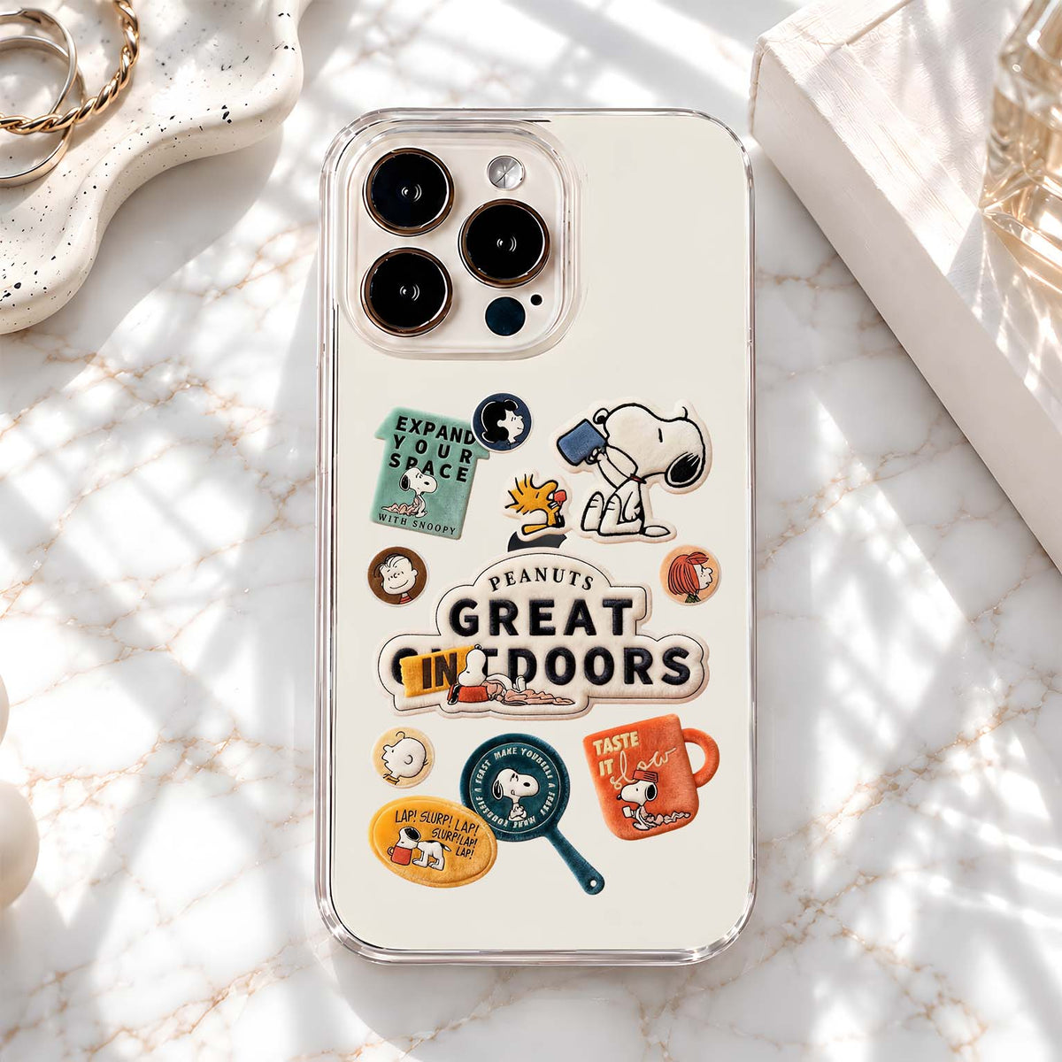 Snoopy Adventure Patches Clear Silicon Cover