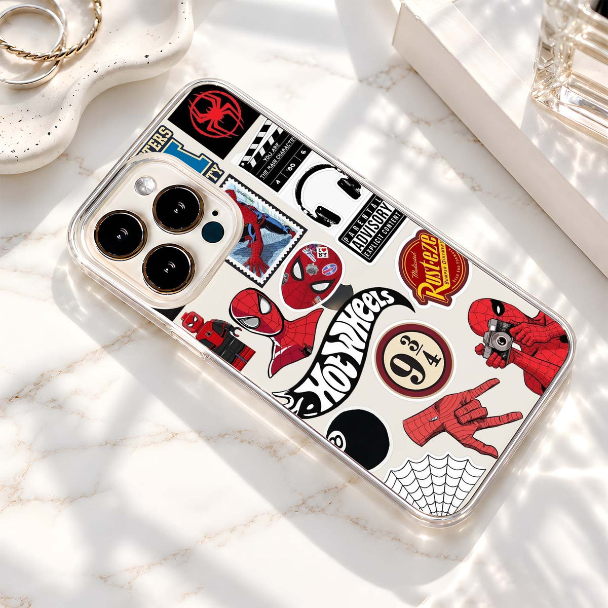 Spiderman Retro Stickers Clear Silicon Cover