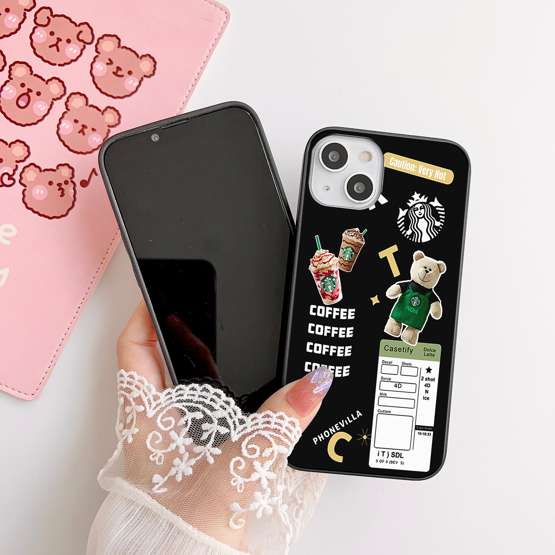 Starbucks Mocha,Teddy, Offical Glass Case – Phone Villa