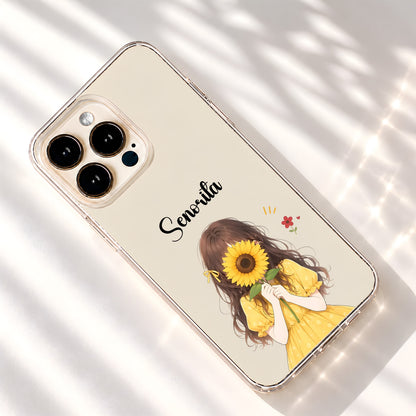 Sunflower Girl Custom Name Clear Silicon Cover