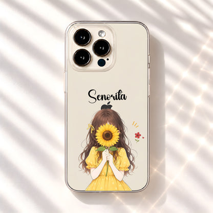 Sunflower Girl Custom Name Clear Silicon Cover