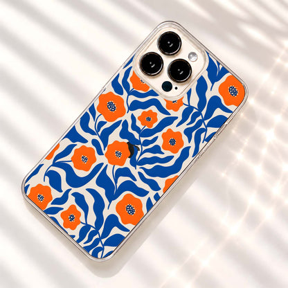 Tangerine Cobalt Blooms Clear Silicon Cover