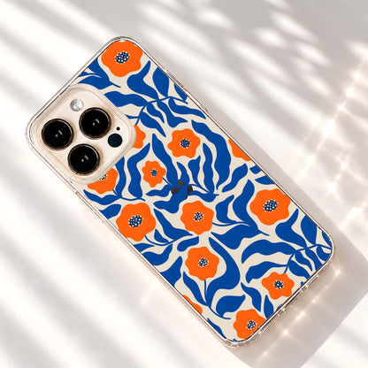 Tangerine Cobalt Blooms Clear Silicon Cover