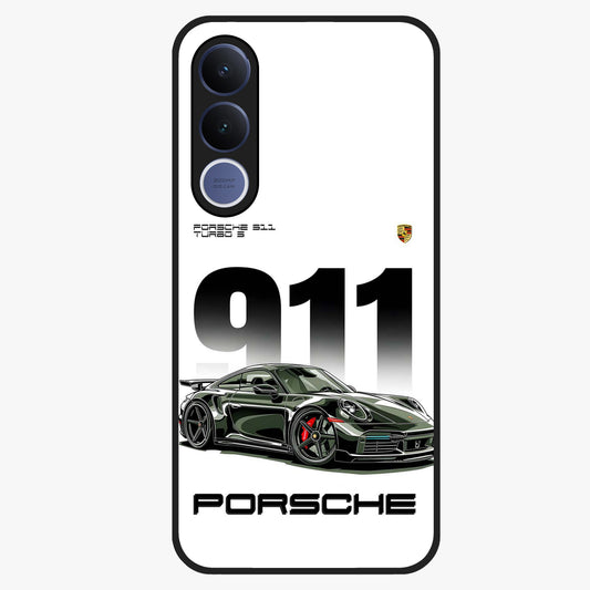 911 Turbo Dominance Glass Case showing clean flat back view with bold 911 sports car artwork and glossy glass finish.