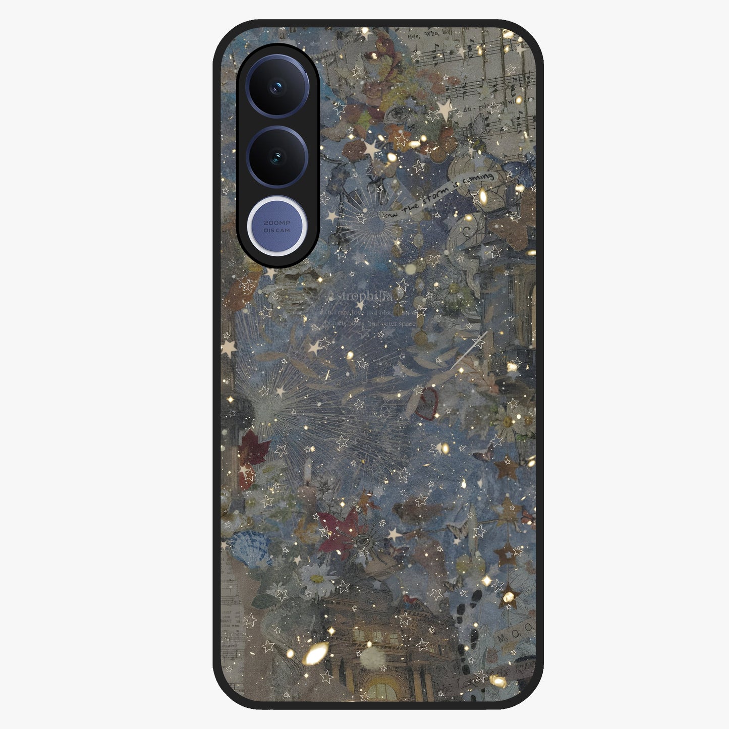 Aesthetic Astrolophia Glass Case showing flat back view with dreamy aesthetic design and glossy glass finish.