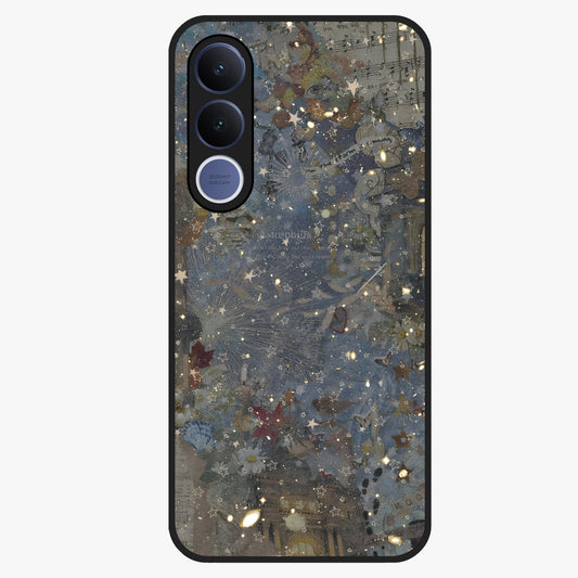 Aesthetic Astrolophia Glass Case showing flat back view with dreamy aesthetic design and glossy glass finish.