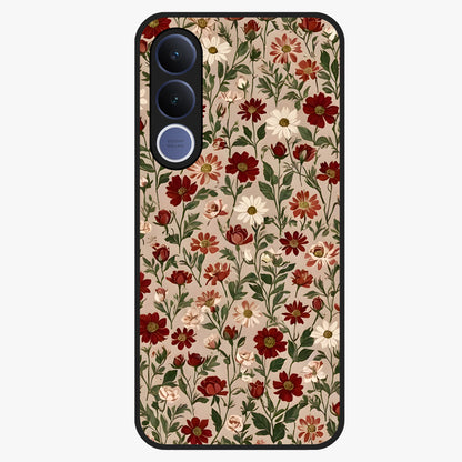 Biege Flower With Leaf Glass Case showing flat back view with soft beige floral artwork and glossy glass finish.