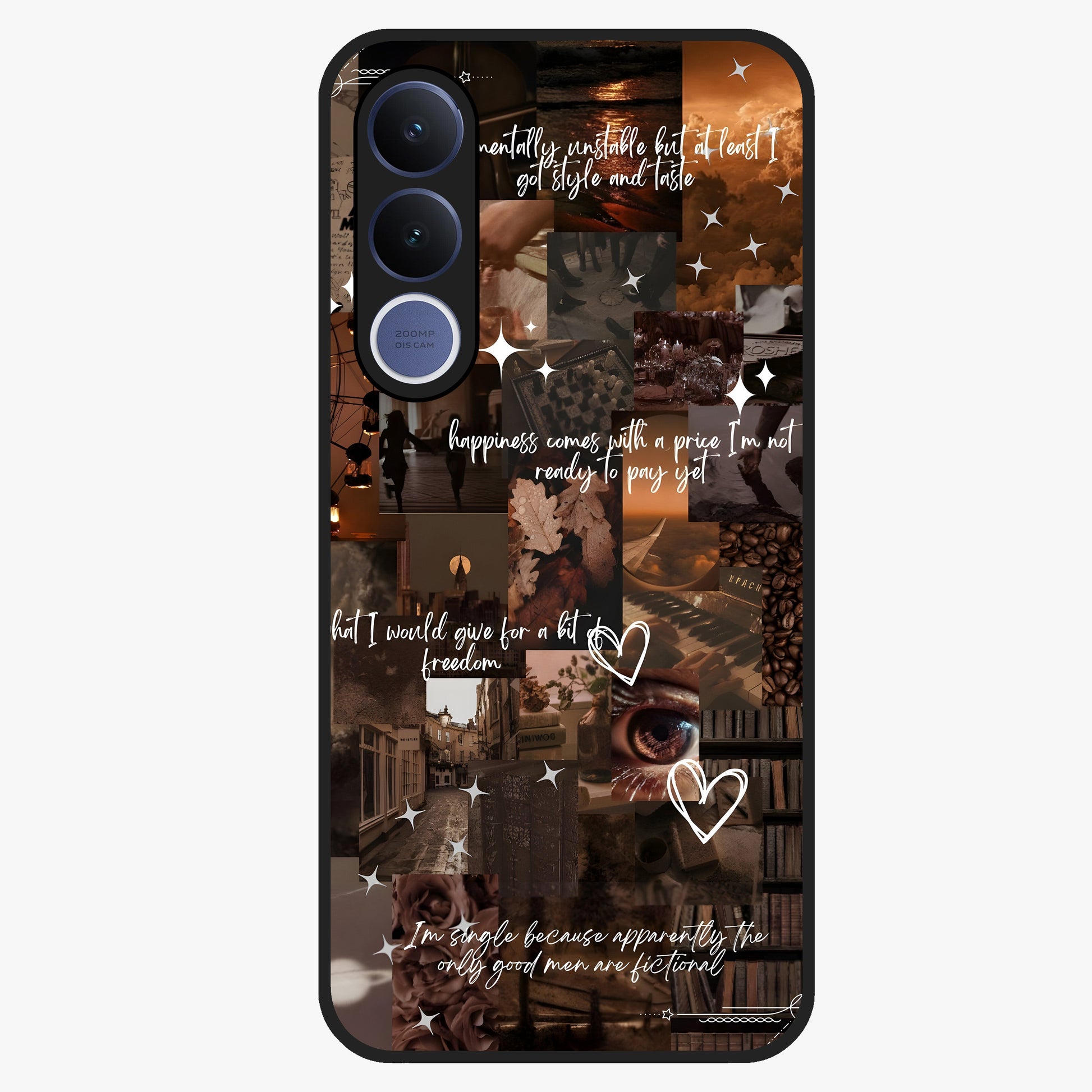Bittersweet Aesthetic Chaos Glass Case showing flat back view with artistic chaotic aesthetic design and glossy glass finish.