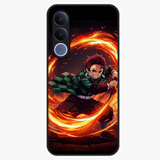 Blazing Sword Resolve Glass Case showing flat back view with fiery sword artwork and glossy glass finish.