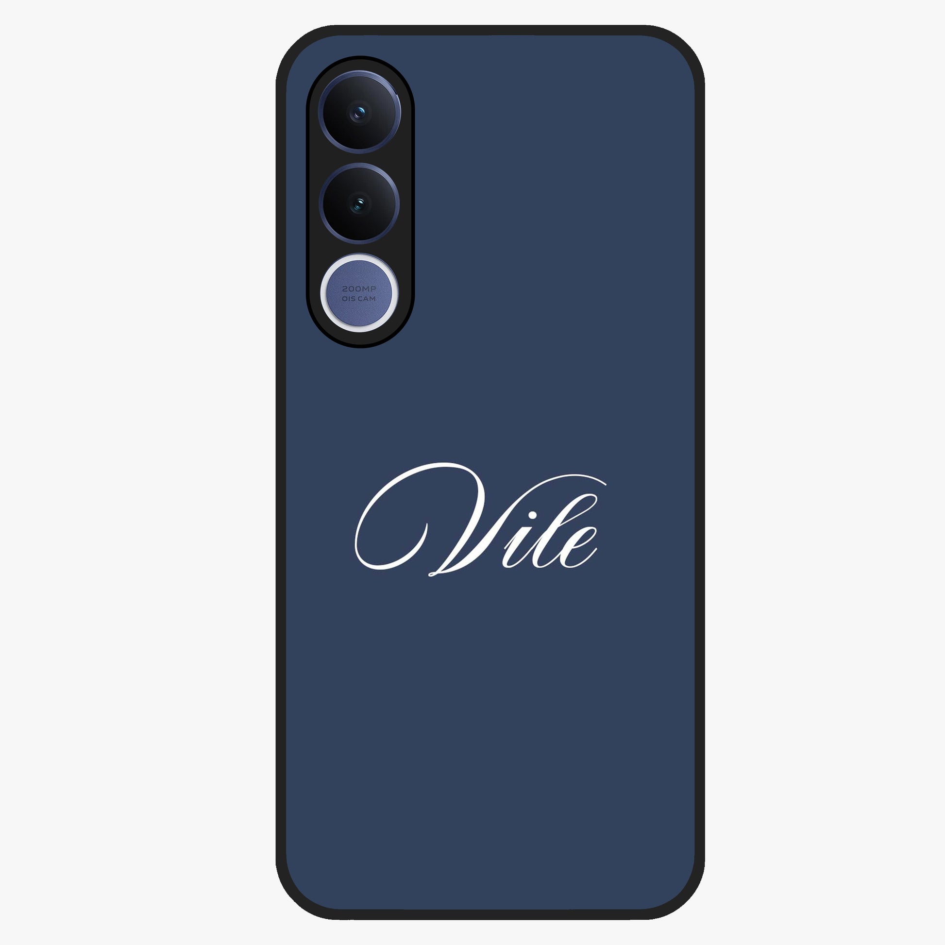 Blue Background Personalized Custom Name Glass Case showing flat back view with minimal blue background and custom name design.