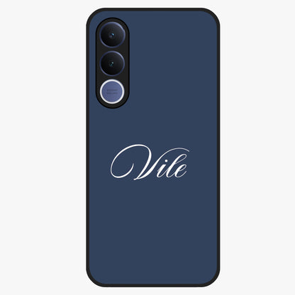 Blue Background Personalized Custom Name Glass Case showing flat back view with minimal blue background and custom name design.