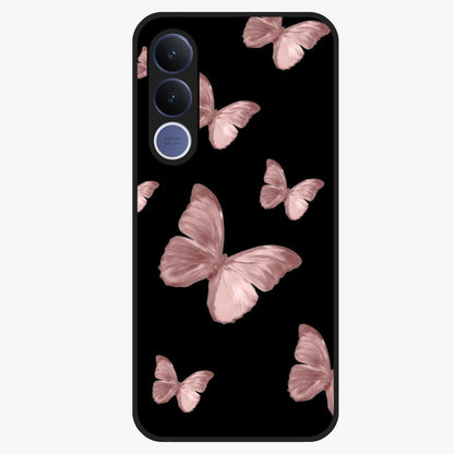 Butterfly Pattern Glass Case showing flat back view with elegant butterfly pattern artwork and glossy glass finish.