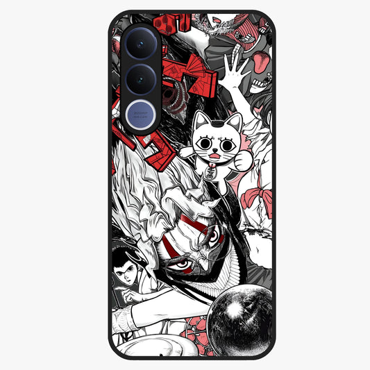 Crimson Chaos Panel Glass Case showing flat back view with bold crimson abstract artwork and glossy glass finish.