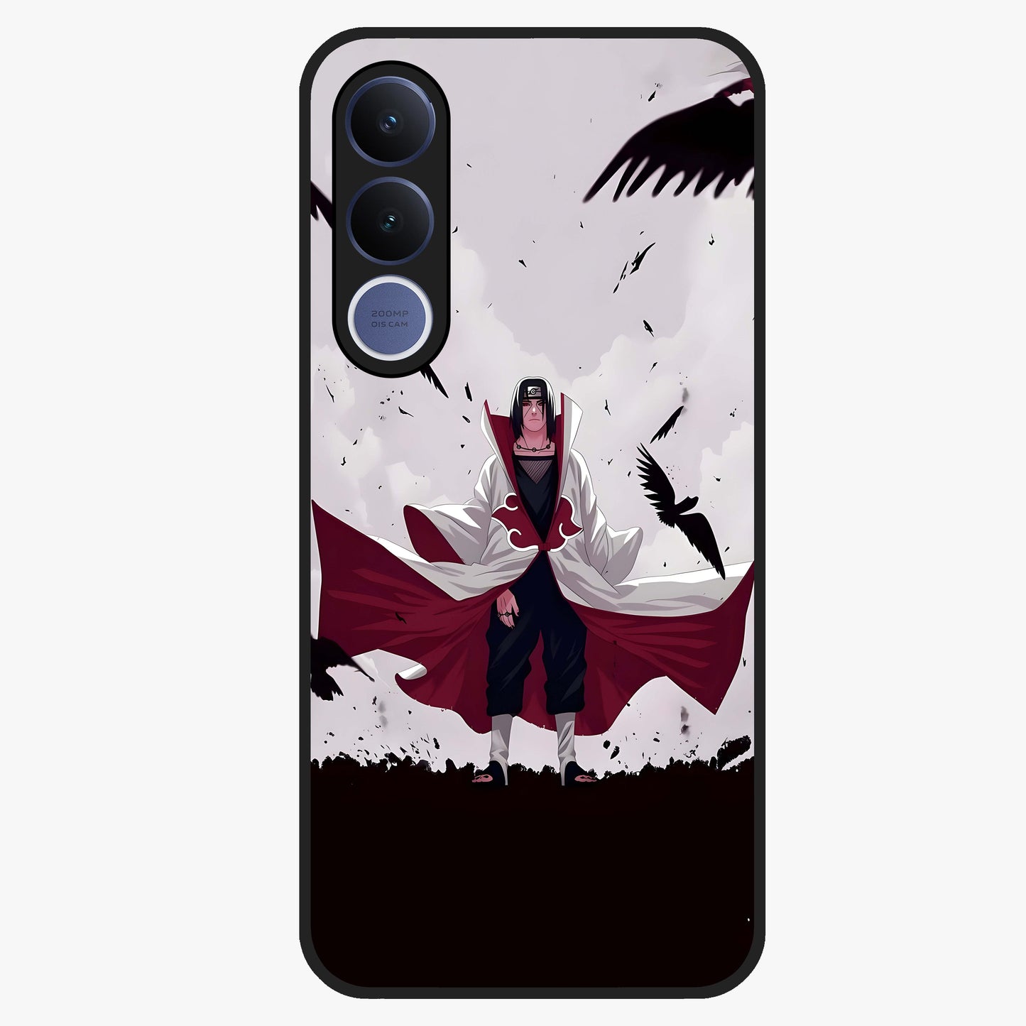 Crimson Crow Ascension Glass Case showing flat back view with mystical crow artwork and glossy glass finish.