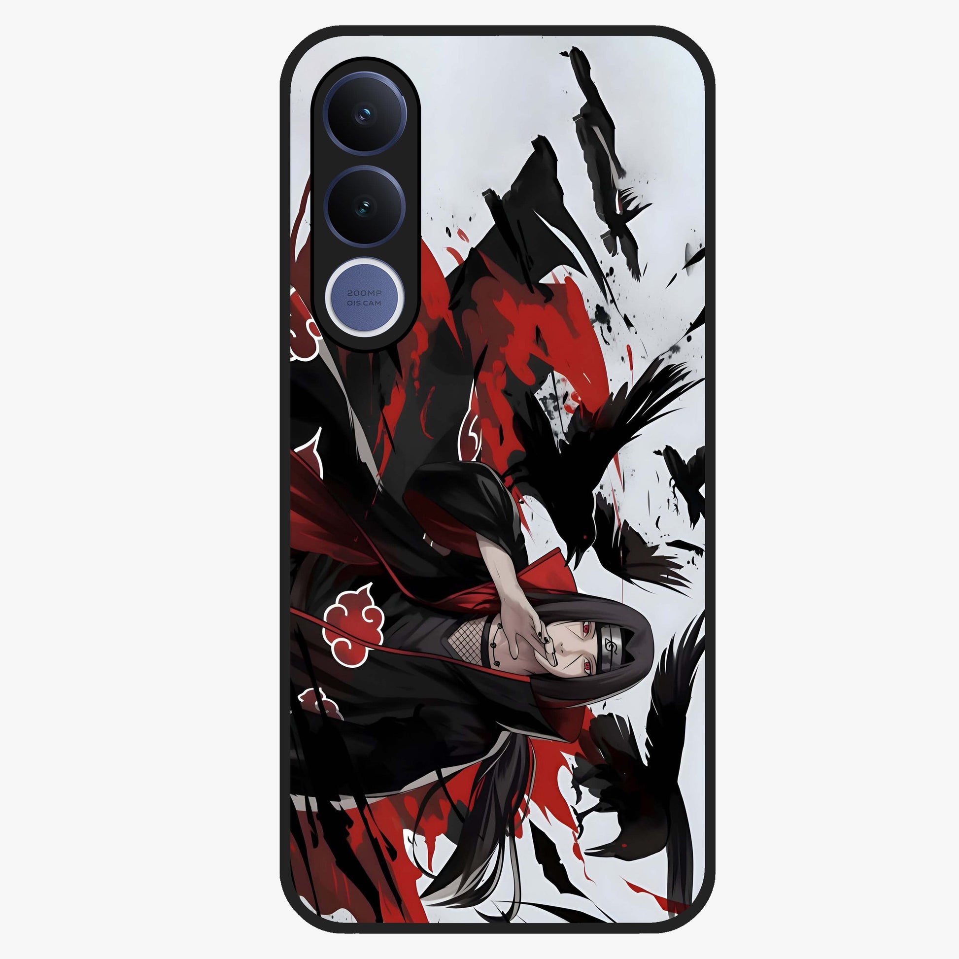 Crimson Crow Illusion Glass Case showing flat back view with artistic crow illusion artwork and glossy glass finish.