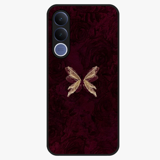 Crimson Fade Butterfly Glass Case showing flat back view with fading butterfly artwork and glossy glass finish.