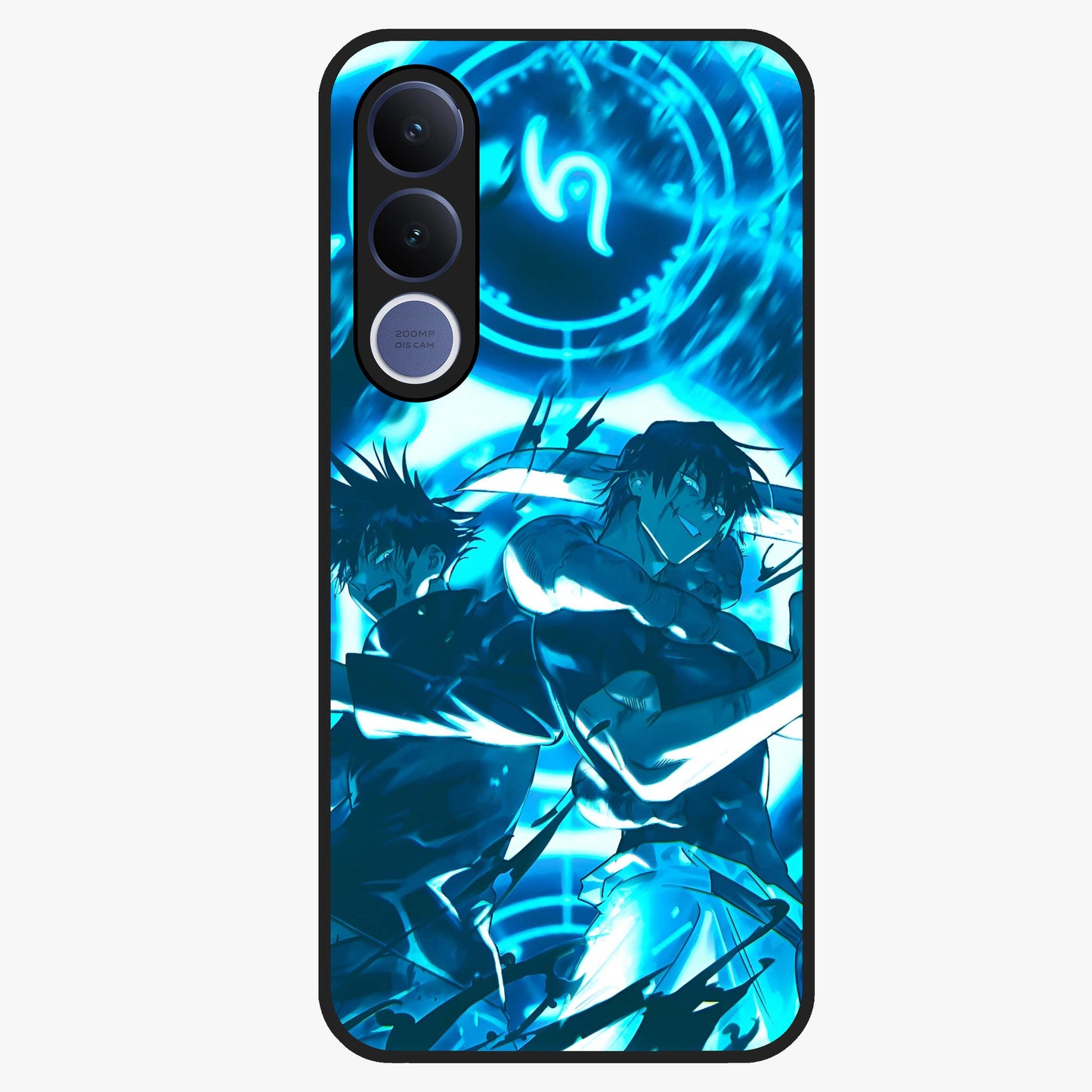 Cursed Energy Clash Glass Case showing flat back view with intense cursed energy artwork and glossy glass finish.