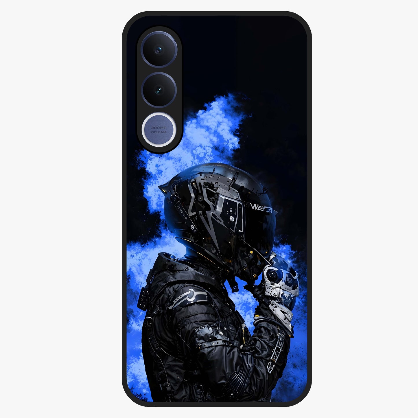 Cyber Sentinel Protocol Glass Case showing flat back view with futuristic cyber themed artwork and glossy glass finish.