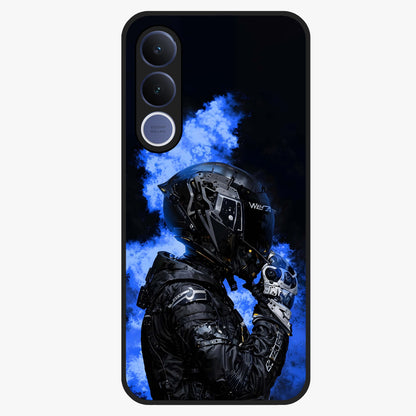 Cyber Sentinel Protocol Glass Case showing flat back view with futuristic cyber themed artwork and glossy glass finish.