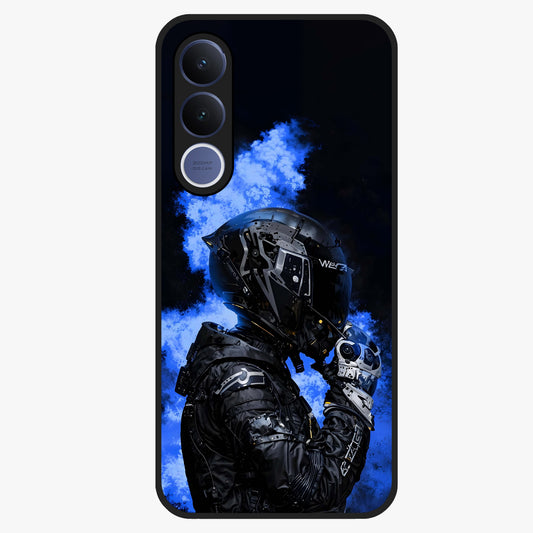 Cyber Sentinel Protocol Glass Case showing flat back view with futuristic cyber themed artwork and glossy glass finish.
