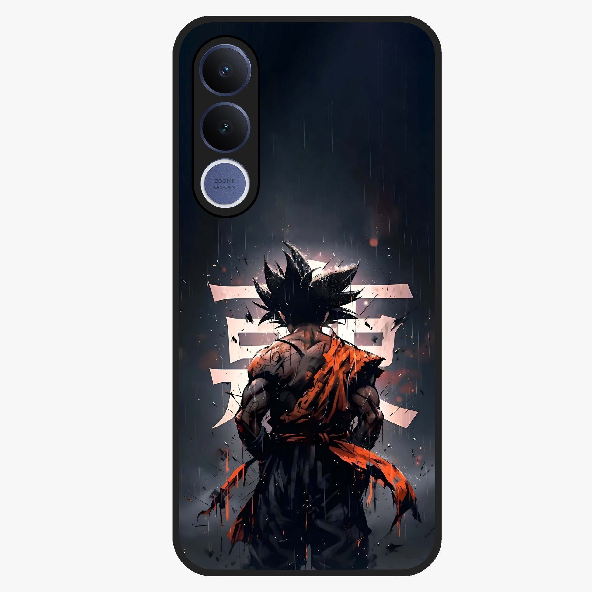Dark Warrior In Rain Glass Case showing flat back view with warrior artwork in rainy atmosphere and glossy glass finish.
