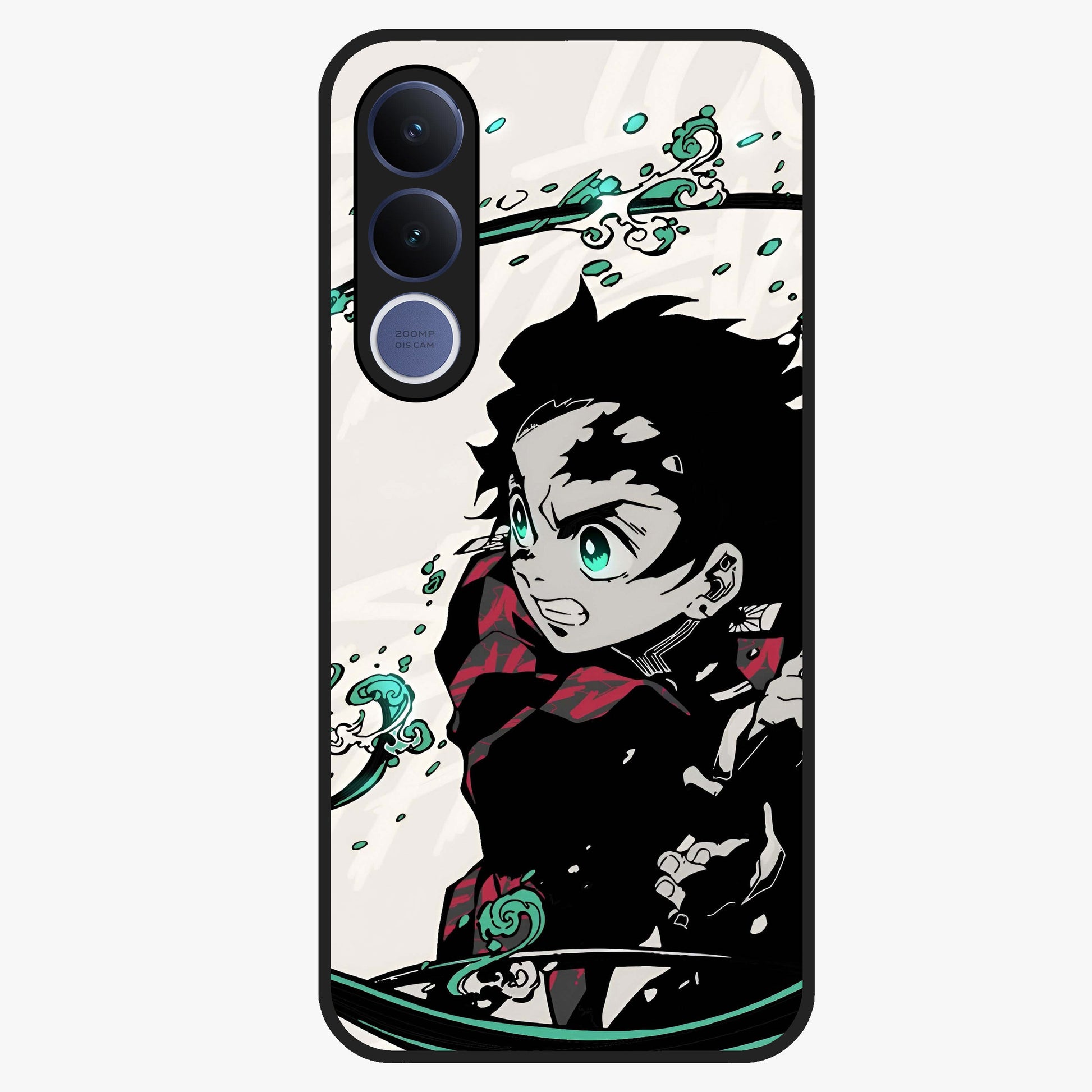 Demon Slayer Glass Case showing flat back view with bold anime inspired artwork and glossy glass finish.