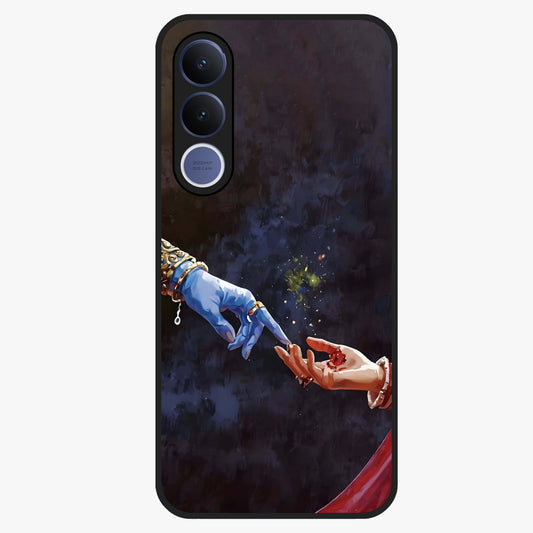 Divine Touch Eternal Glass Case showing flat back view with spiritual themed artwork and glossy glass finish.