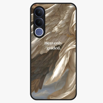 Divine Winged Grace Glass Case showing flat back view with elegant wing inspired artwork and glossy glass finish.