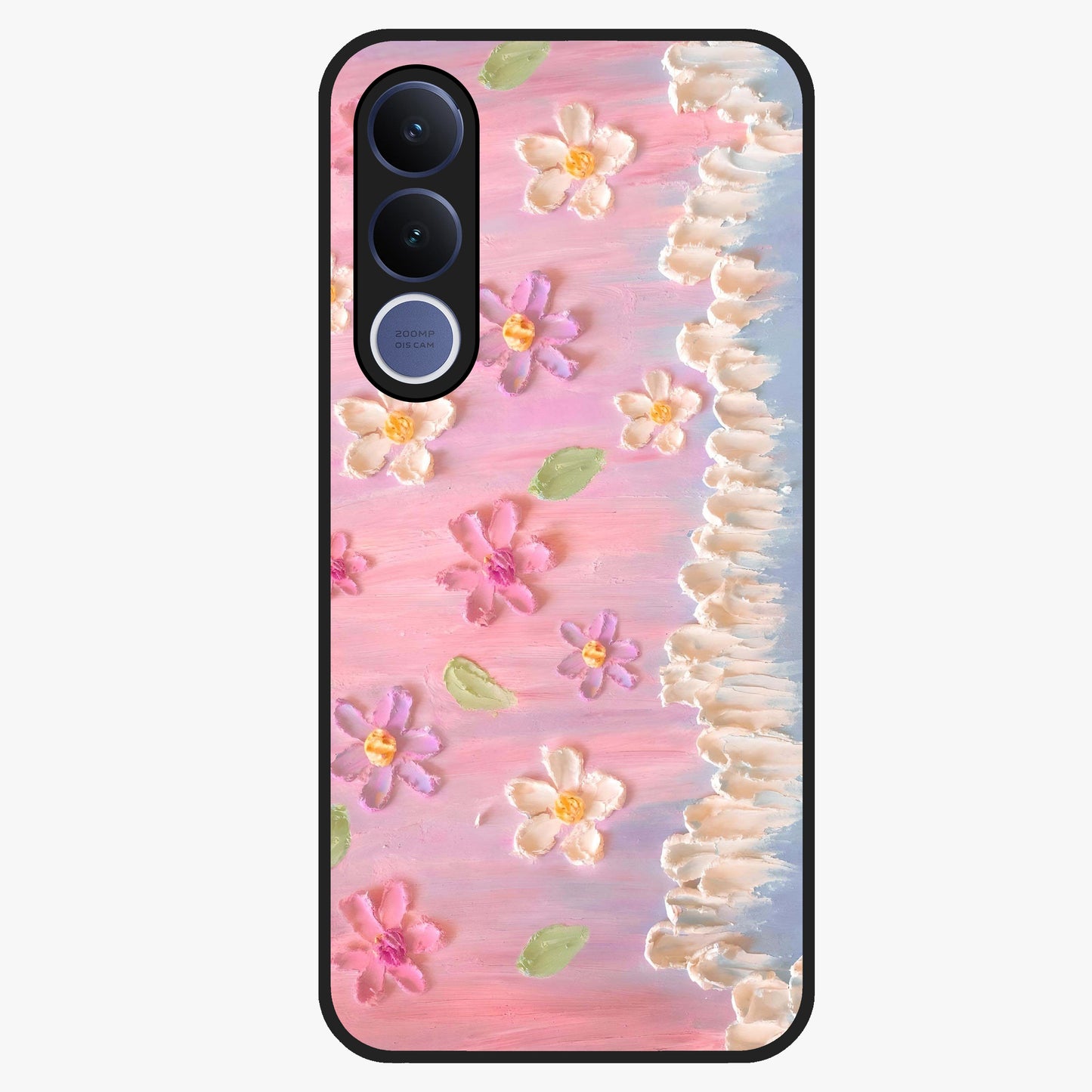 Dreamy Painted Garden Glass Case showing flat back view with artistic painted floral garden artwork and glossy glass finish.