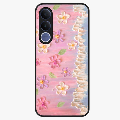 Dreamy Painted Garden Glass Case showing flat back view with artistic painted floral garden artwork and glossy glass finish.