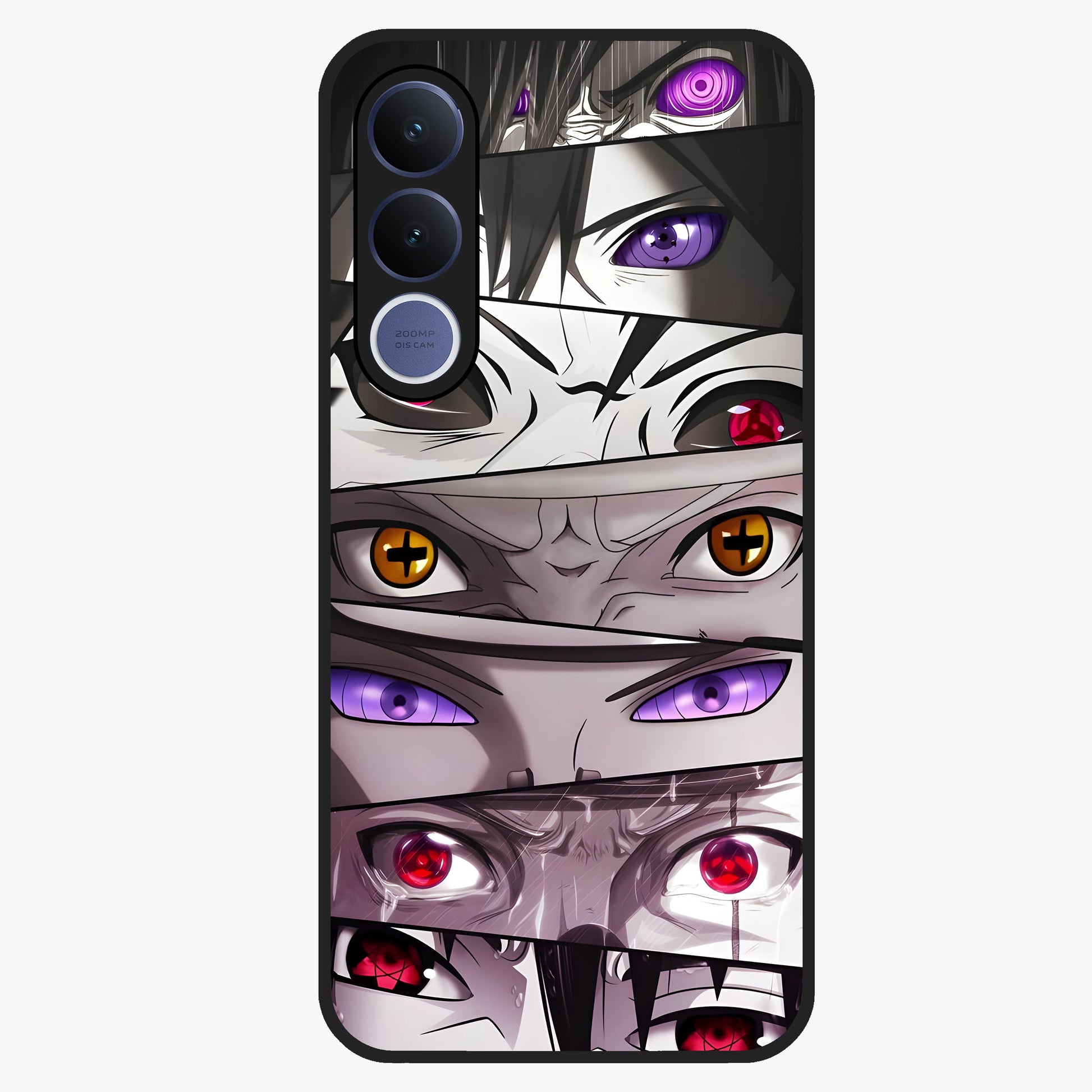 Eyes of Destiny Glass Case showing flat back view with striking eye themed artwork and glossy glass finish.